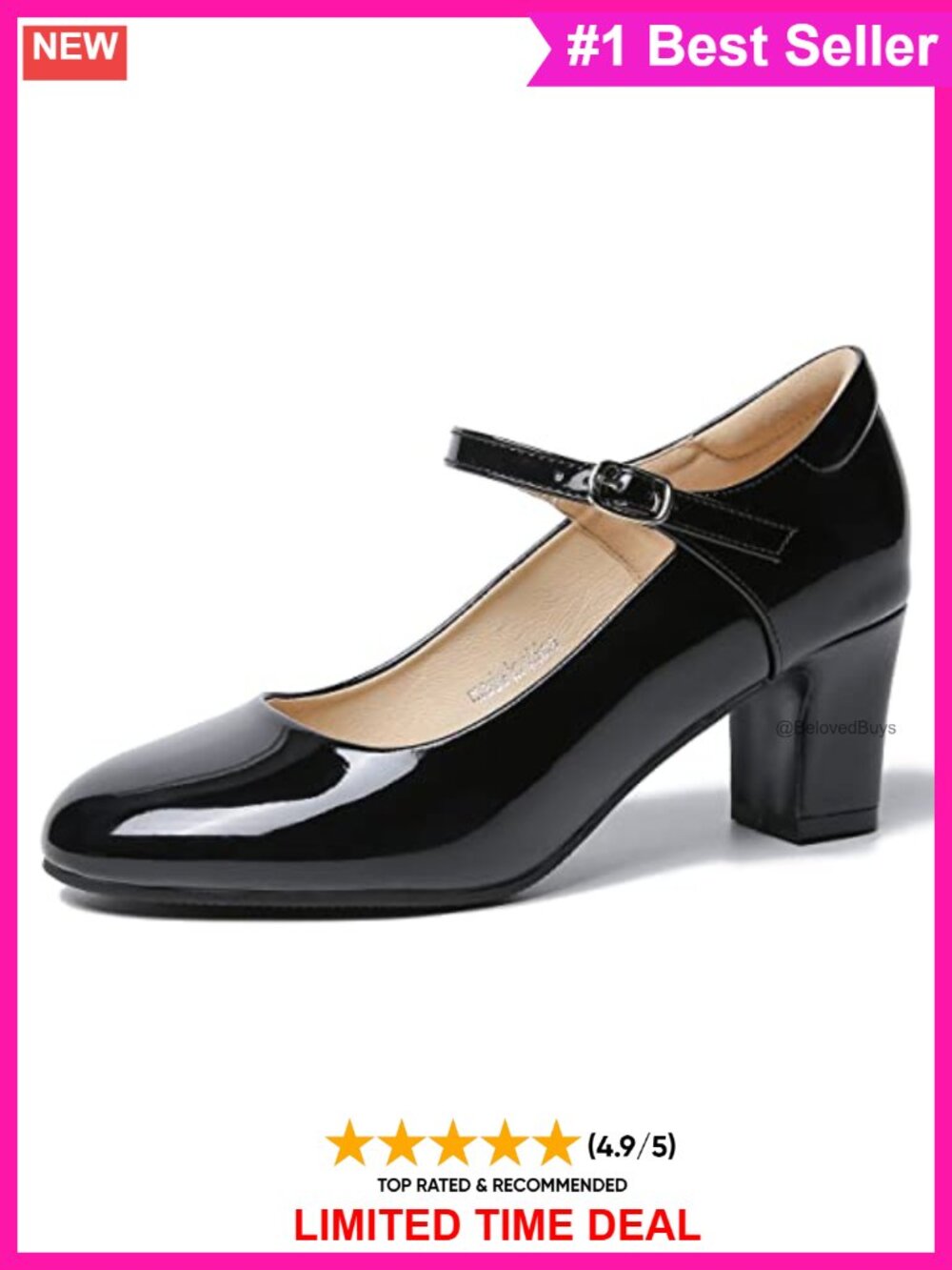 Mary Jane Pumps Synthetic Patent PU Round Toe Block Heel Women's Dress Shoes